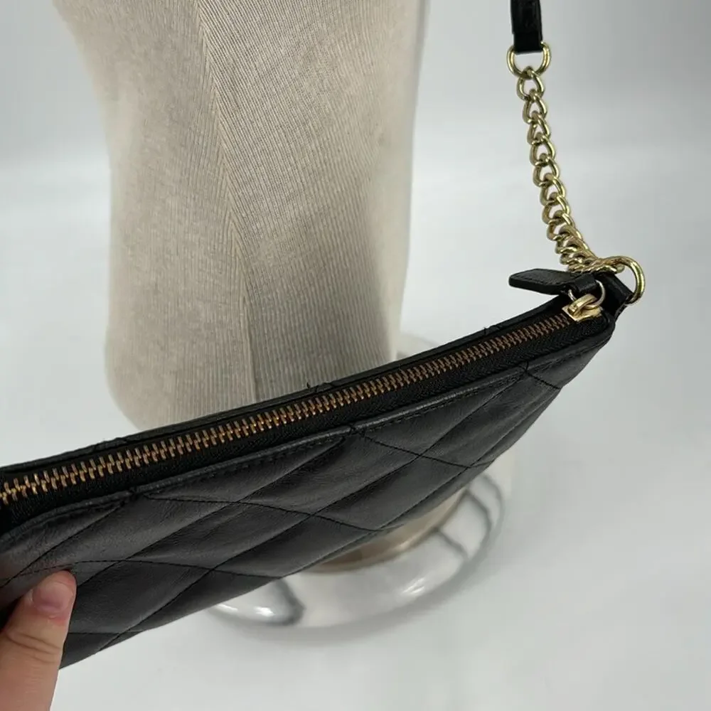 Talbots black leather quilted gold chain crossbody bag
